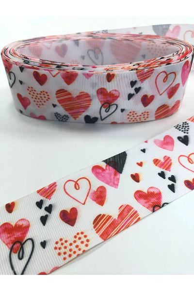 GELD Wrapping Ribbon Valentine's Day Red Black Heart Patterned Grosgrain Ribbon 1 Meter Width 4 cm – Ku