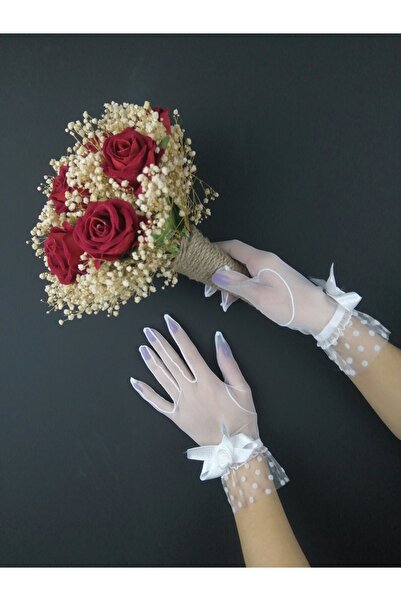 Bontex Set de flori de mireasă cu catifea trandafiri roșii și mănuși cu fundă...