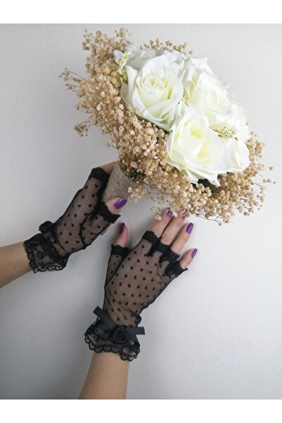Bontex Set buchet de mireasă cu trandafiri albi și chipsuri și mănuși negre –...