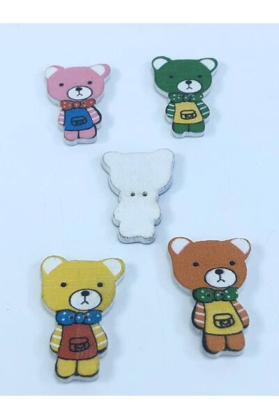 Bontex زر ملون منقوش على شكل دمية دب 1 عبوة 5 قطع ألوان مختلطة – زر