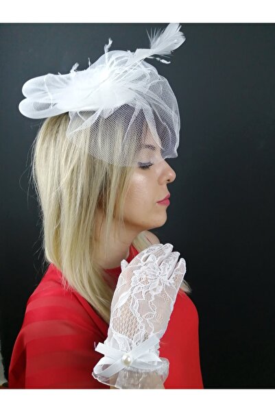 Bontex Ειδικό Λευκό Καπέλο Γάμου από Βουαλέτ και Λευκά Γάντια Δαντέλα τεμαχίω...