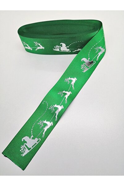 Bontex Panglică Grosgrain cu Motiv Cerb Verde 4 Cm 2 Metri – Ornament de Anul...
