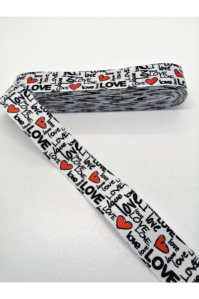 Bontex Κορδέλα Grosgrain με μοτίβο λευκής αγάπης 2,5 cm 3 μέτρα – Κορδέλα – Κορδέλα