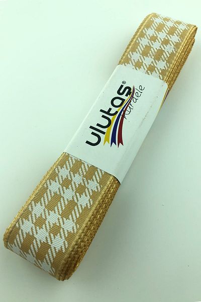 Ulutaş Ornamental Materials Mustard Yellow Foil Printed Taffeta Ribbon Width 2.5 cm 1 Meter – Ribbon – Ribbon