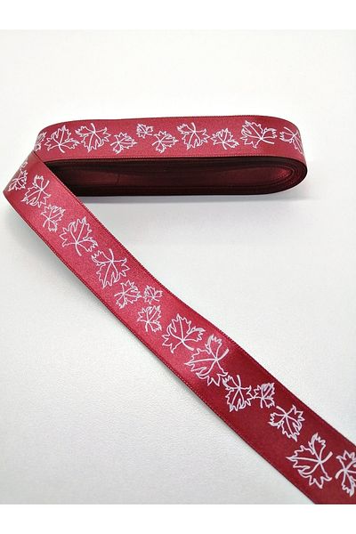 Bontex Burgundy Leaf Patterned Satin Ribbon 2.5 cm 3 Mt – Ribbon – Ribbon