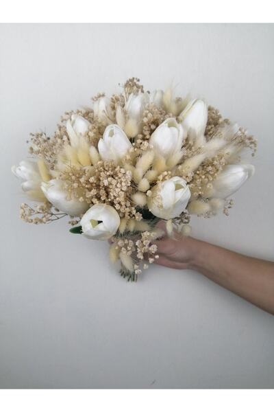 Bontex Buchet de mireasă cu lalele umede și plante uscate și butonieră pentru...