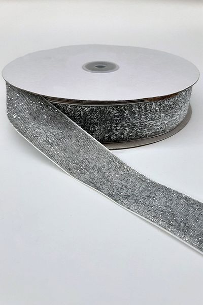 GELD Ασημί Glitter Velvet Κορδέλα 3 εκ. 1 μέτρο – Κορδέλα – Κορδέλα