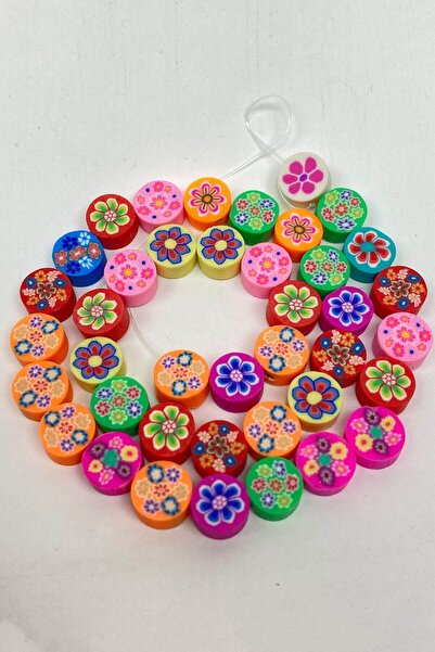 Bontex 1 niz šarenih perli od fimo testa sa motivom cveća – perle