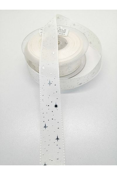 Bontex Κορδέλα ταφτά με σχέδιο White Star 2,5 cm 1 Mt – Κορδέλα – Κορδέλα