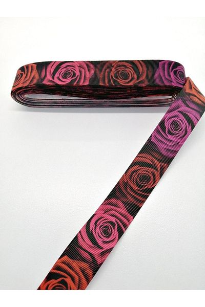 Bontex Κορδέλα Grosgrain με μοτίβο σκούρο τριαντάφυλλο 2,5 cm 1 μέτρο – Κορδέλα – Κορδέλα