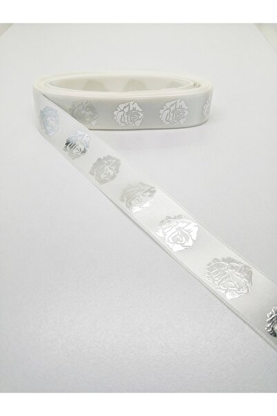 Bontex Panglică din Satin cu Motiv Trandafir Alb 2,5 Cm 1 Metru – Panglică – Panglică