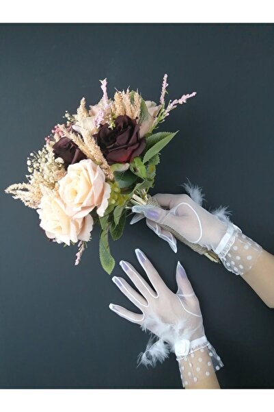 Bontex Set de mănuși cu pene albe și flori colorate model Eftelya – Decor cu ...