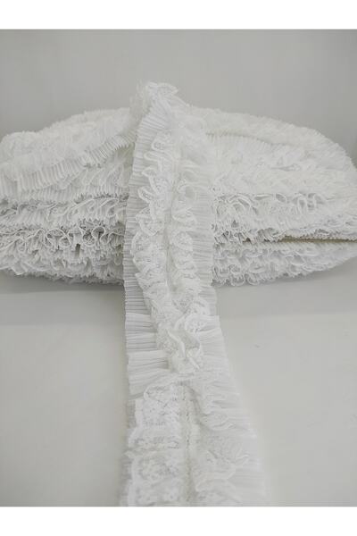 Bontex Ornament alb cu volane, dantelă bucăți, 1 metru – Bandă decorativă