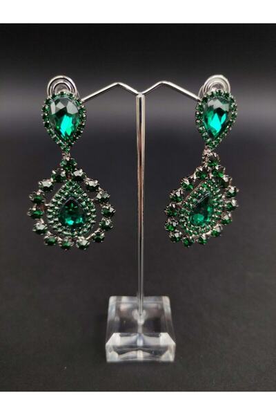 Türkay Aksesuar Yeşil Kristal Taşlı Kına Düğün Gelin Küpesi – Bijuteri Küpe – Bijuteri Küpe – Bijuteri Küpe