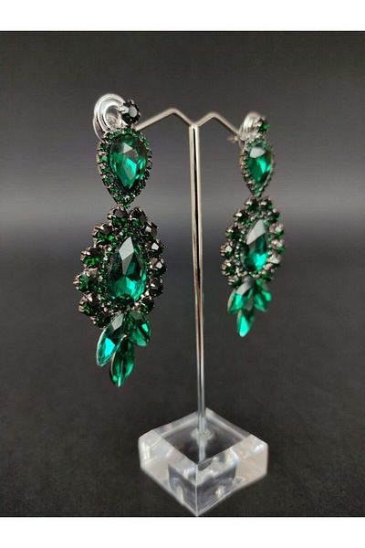 Türkay Aksesuar Green Crystal Stone Henna Wedding Bridal Earring – Bijoux Earring – Bijoux Earring – Bijoux Earring