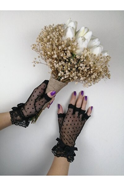 Bontex Set de flori de mireasă și mănuși negre cu cremă de lalele umede și ch...