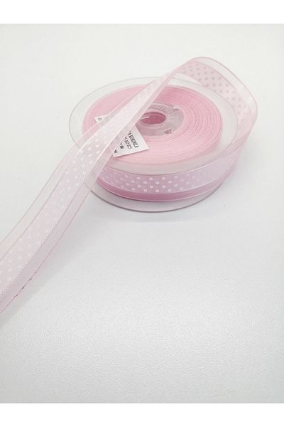 Bontex Hobby Products Pink Half Polka Dot Organza Κορδέλα 3 μέτρα Πλάτος 2,5 cm – Κορδέλα – Κορδέλα