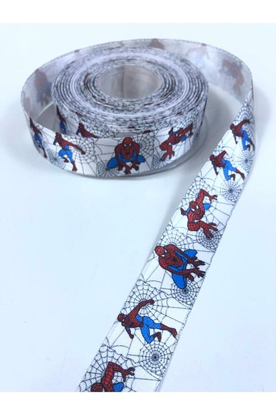 Bontex Сатенена панделка с фигурка на Спайдърмен, бяла, ширина 2,5 см