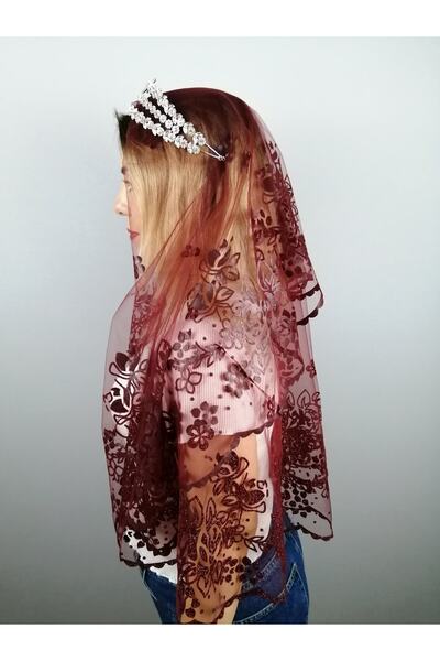 Bontex imprimeu floral Set voal roșu claret – Accesoriu de mireasă