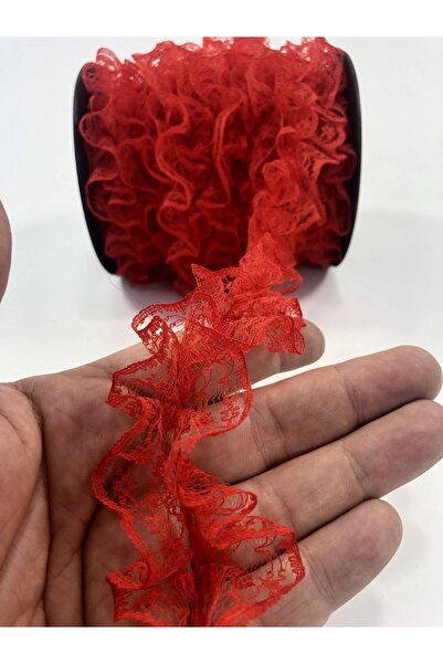 Bride Aksesuar Dünyası Κόκκινη διακοσμητική κορδέλα με βολάν Διπλής όψης ποδι...