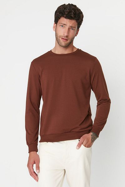 Trendyol Collection Μακρυμάνικο καφέ φούτερ - κανονική εφαρμογή TMNAW20sw0164