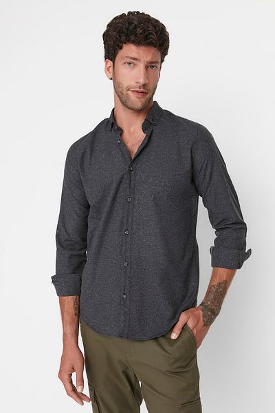 Trendyol Collection Χειμερινό Μαύρο Slim Fit Πουκάμισο - Κολάρο με Κουμπιά TMNAW20GO0094