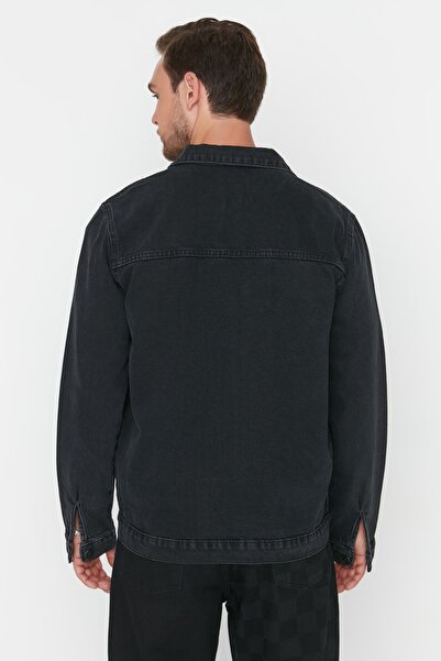 Trendyol Collection Τζιν Τζιν μπουφάν Anthracite - κανονική εφαρμογή, με ραβδώσεις, TMNSS21CE0169