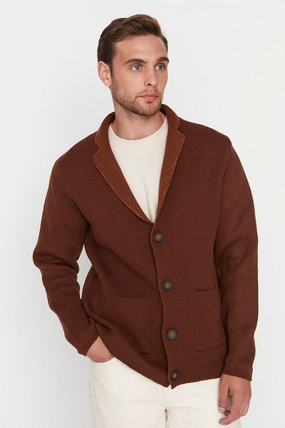 Trendyol Collection Zimt-Strickjacke aus Wolle mit normaler Passform und Kragen TMNAW22HI0140