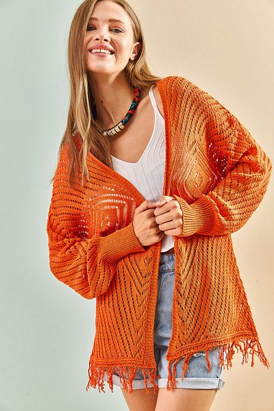 Bianco Lucci Tasseled Patterned Women's Cardigan