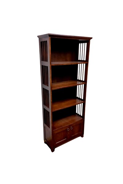 ROYS AHŞAP Ahşap Raflı Dolaplı Masif Ceviz Kitaplık