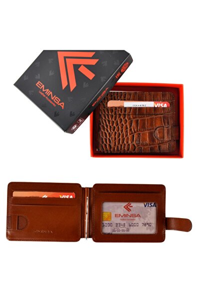 Eminsa Erkek Taba Hakiki Deri Çift Taraflı Cüzdan
