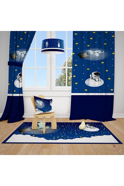 MODA Cortina de fundal pentru camerele bebelușilor și copiilor, navă spațială și astronaut cu două aripi Bmfp-151