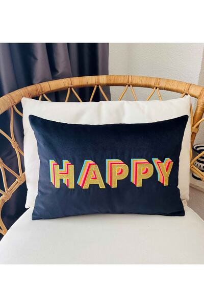 ge living Διακοσμητικό κάλυμμα μαξιλαριού Happy Patterned Rainbow Series Navy Blue Velvet (35 X 50)