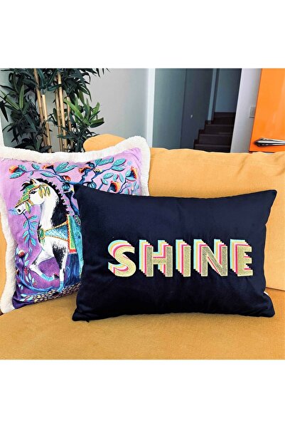 ge living Декоративна наволочка з візерунком Shine Rainbow серії темно-синього кольору з оксамиту (35 X 50)