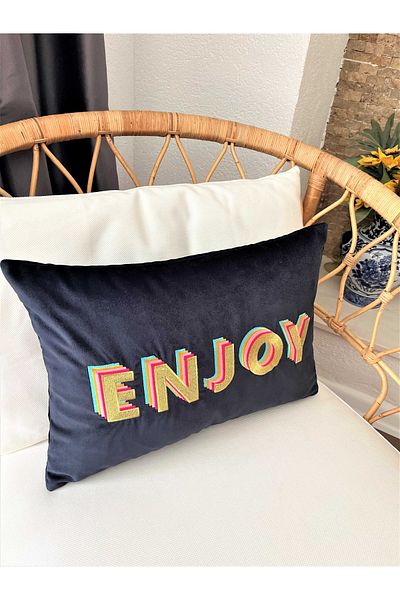 ge living Enjoy Patterned Rainbow Series Dark Blue Velvet Decorative Throw Pillow Cover (35 X 50)