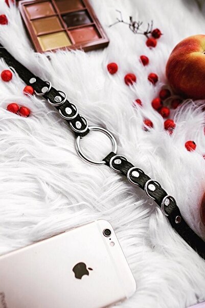 Angels Passion Halka Detaylı Ayarlanabilir Şık Deri Choker Boyun Aksesuar - A...