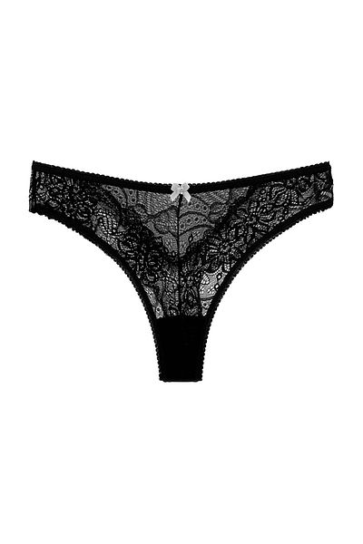 HNX Black Stone and Tulle Detailed Lace Thong Women's Panties