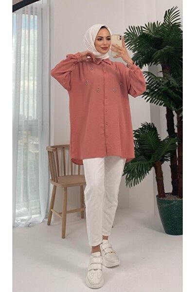 Basicpark Palu Stone Embroidered Woven Powder Shirt