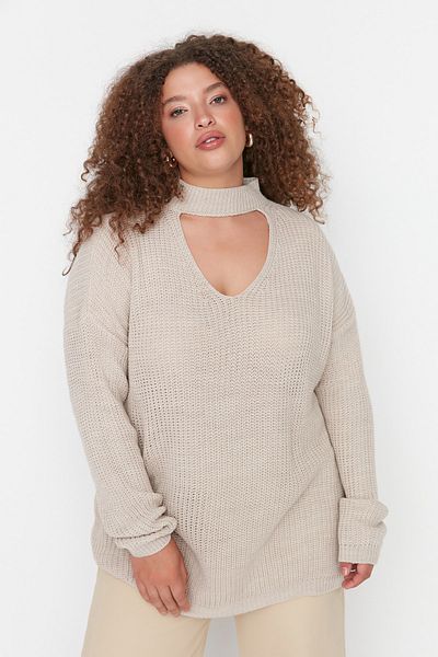 Trendyol Curve Große Größen in Pullover  - Beige - Relaxed Fit