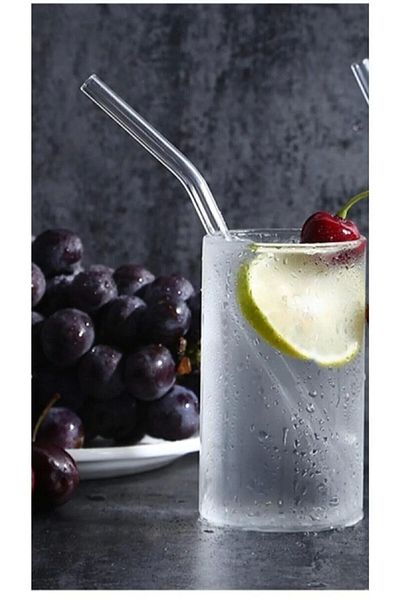 MİS KİTCHEN 6 Transparent Glass Straws Inclined Glass Straw