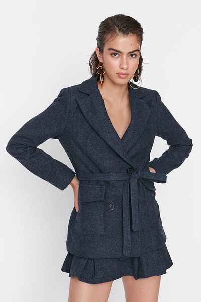 Trendyol Collection Námořnická modrá tkaná bunda s podšívkou TWOAW23CE00066