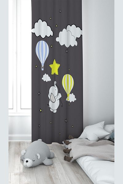 on the clouds Elefant gri și nori cu modele imprimare digitală, lavabilă, perdea de fundal pentru cameră pentru copii