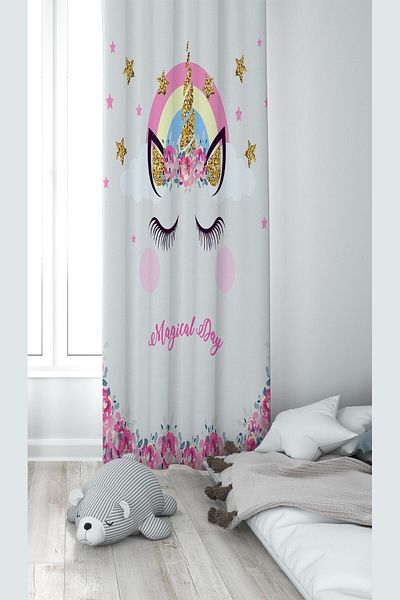 on the clouds White Cat Patterned Digital Printing Washable Baby Kids Room Backdrop Curtain
