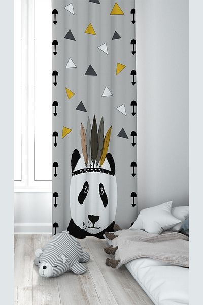 on the clouds Cortina de fundal pentru cameră pentru copii, lavabilă, imprimare digitală cu model panda gri
