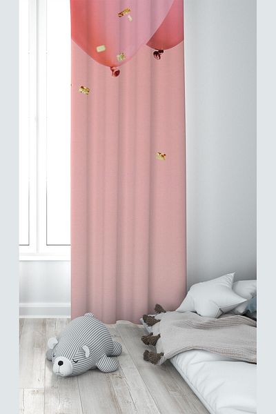 on the clouds Pink Balloon Patterned Digital Printing Washable Baby Kids Room Background Curtain