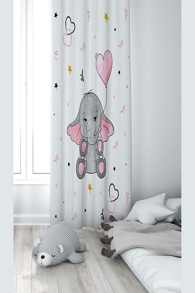 on the clouds Elephant Holding White Balloon Patterned Digital Printing Washable Baby Kids Room Background Curtain