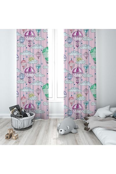 on the clouds Pink Balloon Patterned Digital Printing Washable Baby Kids Room Background Curtain