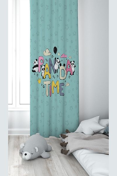 on the clouds Water Green Panda Patterned Digital Printing Washable Baby Kids Room Background Curtain