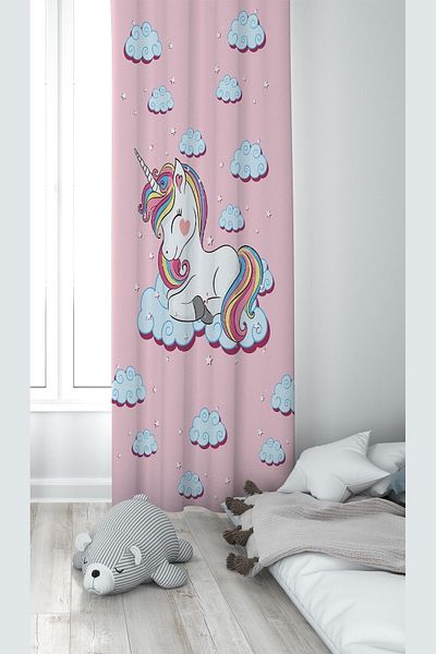 on the clouds Pink Unicorn Patterned Digital Printing Washable Baby Kids Room Background Curtain