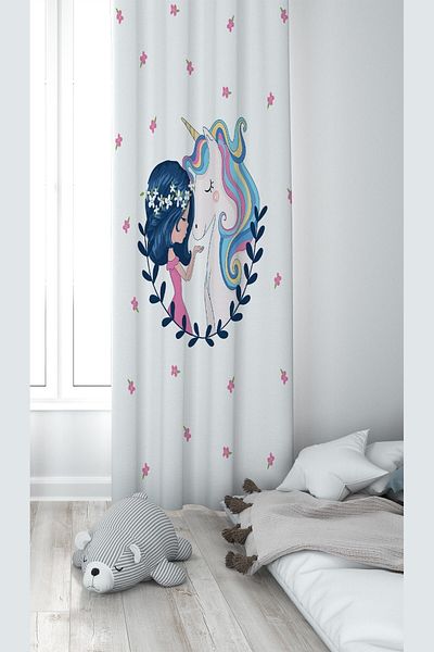 on the clouds Fundal alb cu model unicorn - imprimare digitală, perdea pentru copii pentru cameră lavabilă